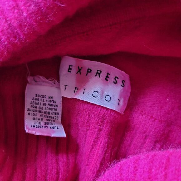 Vtg Express Tricot Womens Cowl Neck Sweater Size Medium Pink Angora Lambswool - Picture 2 of 7
